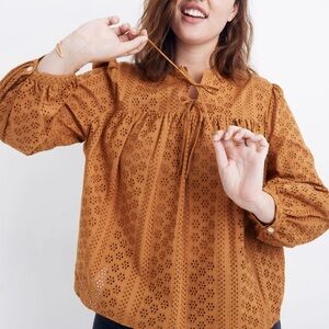 Madewell Eyelet Double-Tie Peasant Top Large